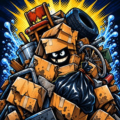 The Heap, a villain made of junk boxes and a tire